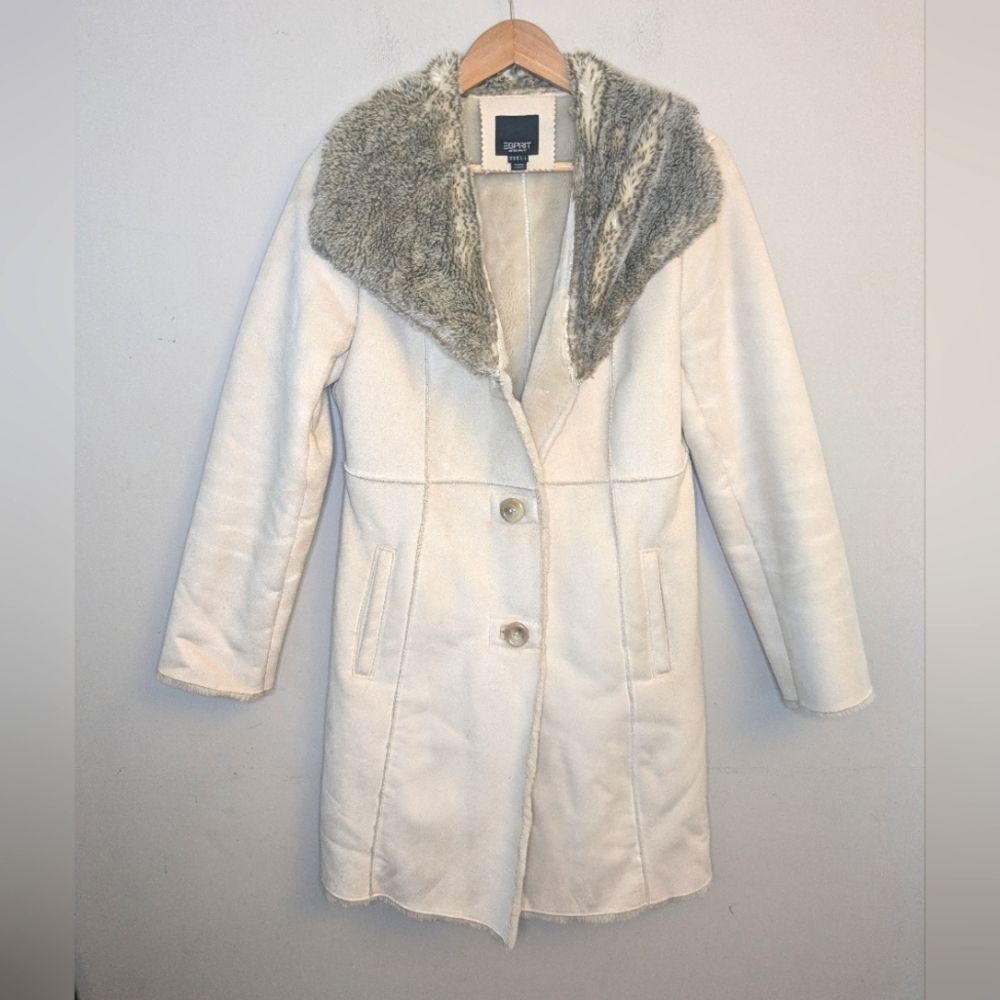 Esprit Vintage Cream Suede Fur Trench Coat Size S